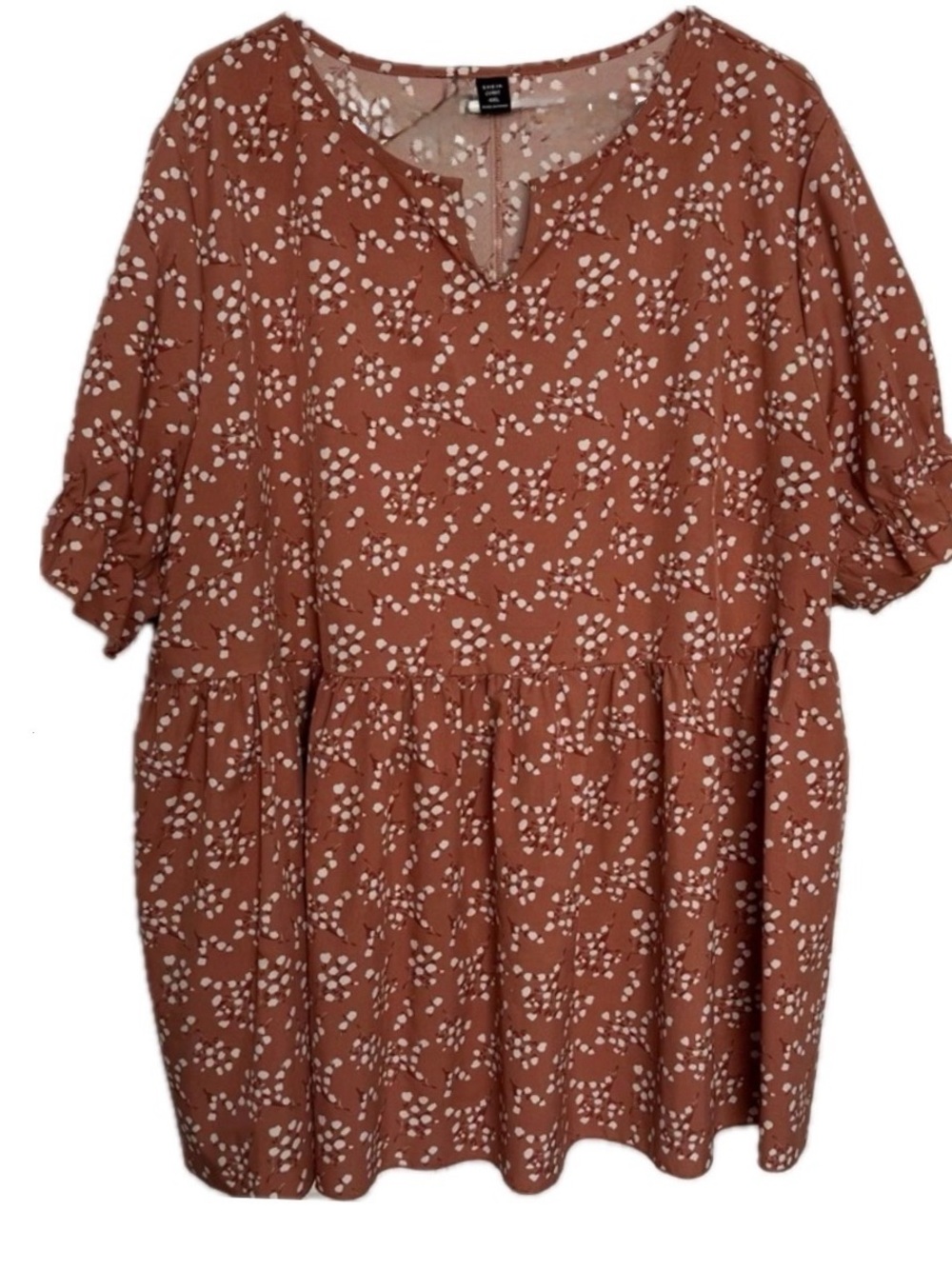 Peplum Cream Floral Burnt Orange Light Rust Top 4XL US 22/24 Ruffles/Puff Sleeve